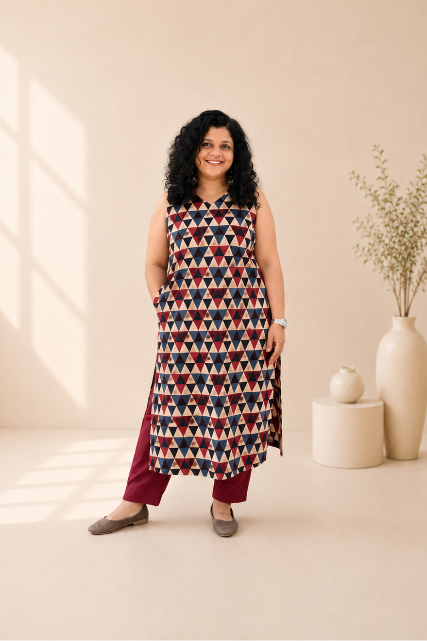 Natural Handblock Cotton Straight Kurti