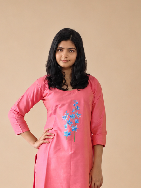 Semi Raw Silk Hand Painted Straight Kurti