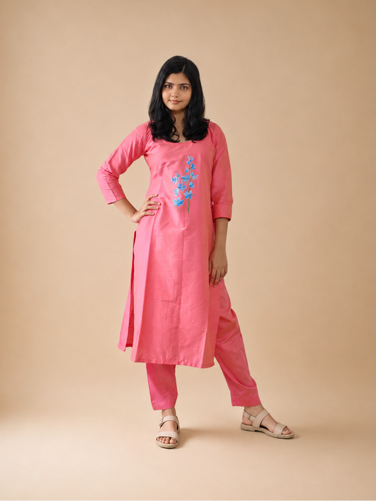 Semi Raw Silk Hand Painted Straight Kurti