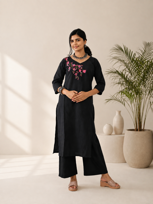 Semi Raw Silk Hand Painted Straight kurti