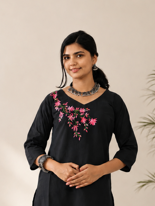 Semi Raw Silk Hand Painted Straight kurti
