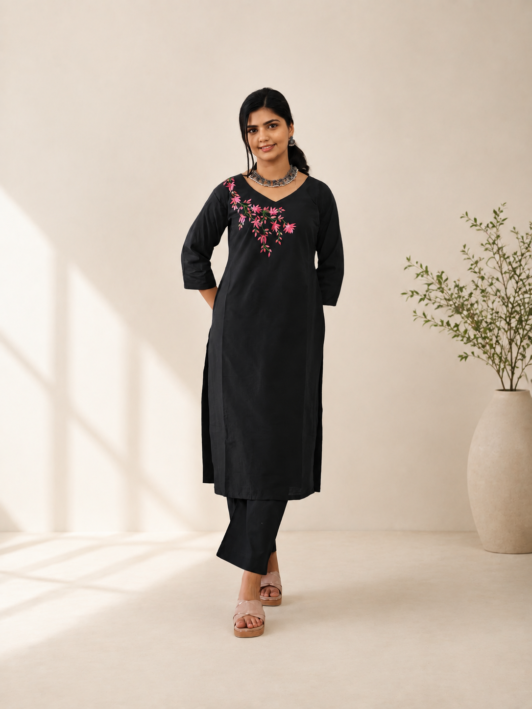 Semi Raw Silk Hand Painted Straight kurti