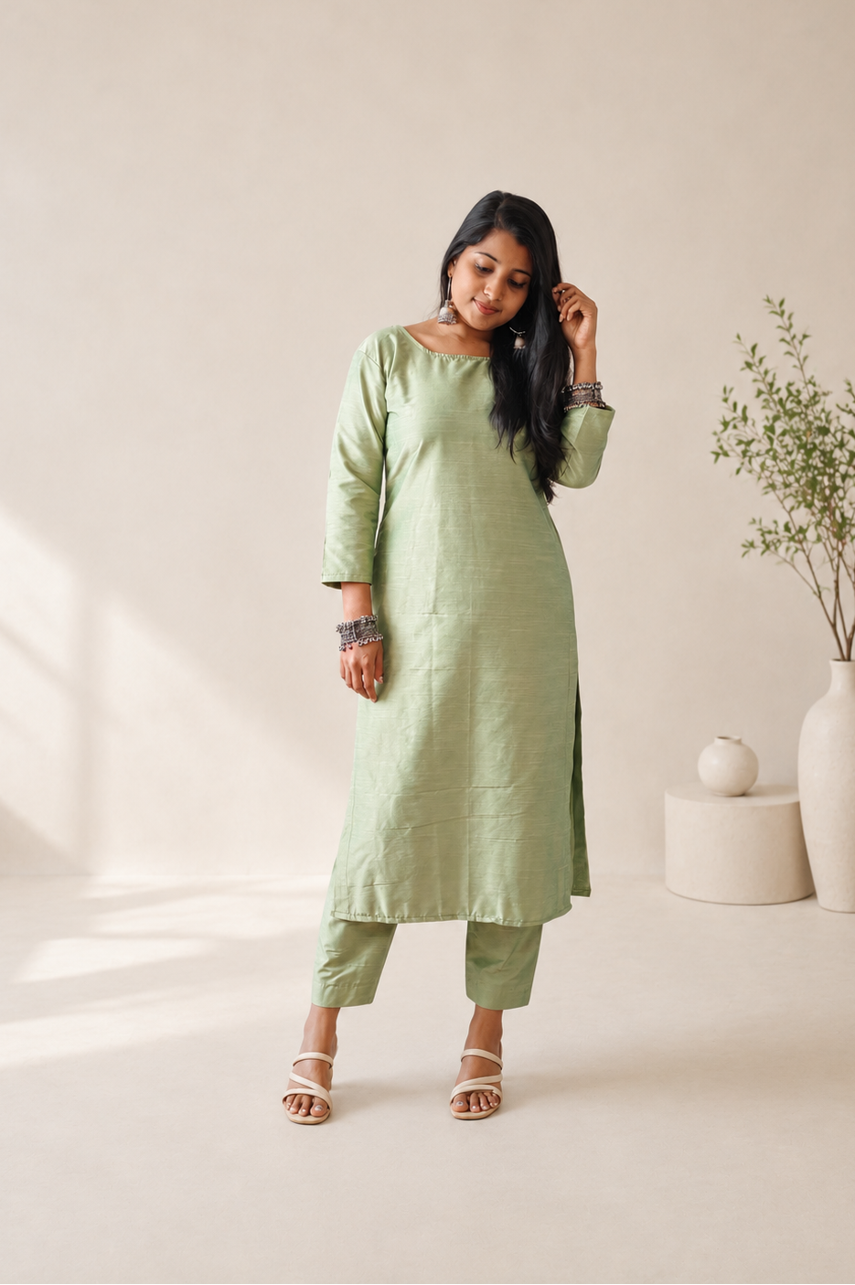 Semi Raw Silk Straight kurti