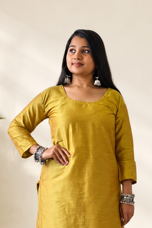 Semi Raw Silk Straight kurti