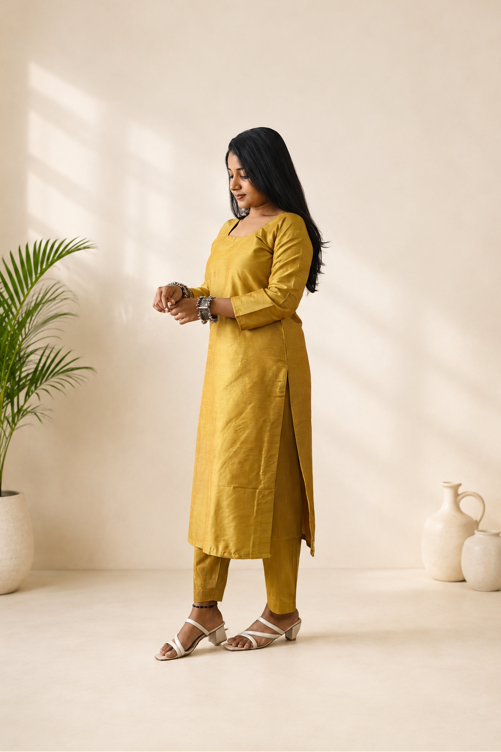 Semi Raw Silk Straight kurti