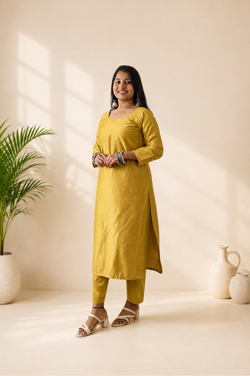 Semi Raw Silk Straight kurti