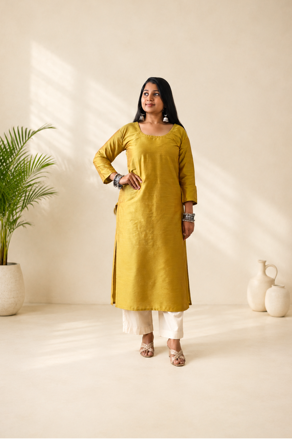 Semi Raw Silk Straight kurti