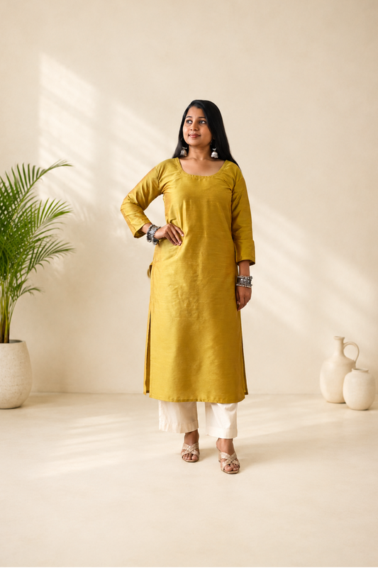 Semi Raw Silk Straight kurti