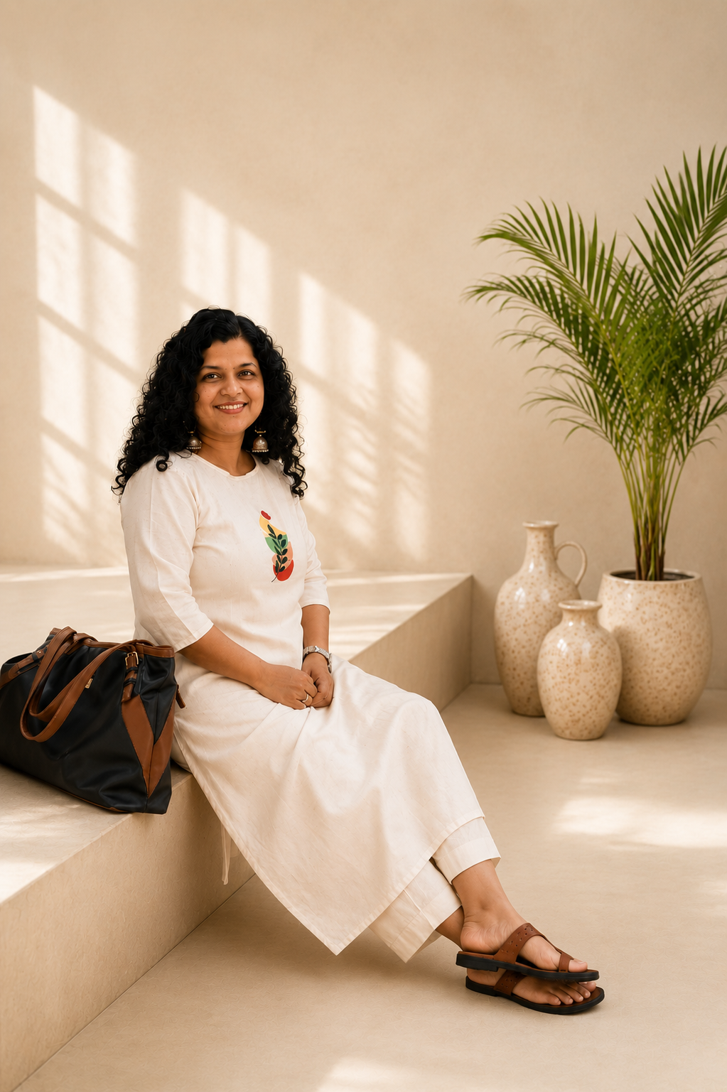 Handloom Cotton Embroidered Straight Kurti