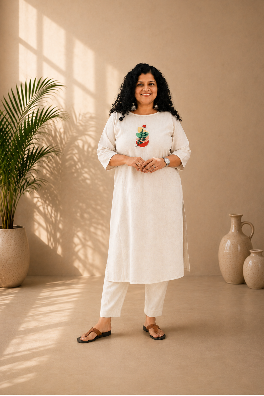 Handloom Cotton Embroidered Straight Kurti