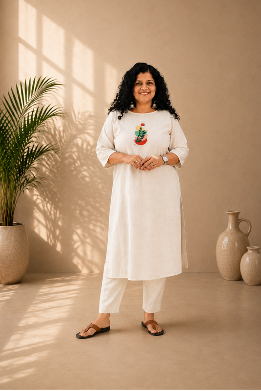 Handloom Cotton Embroidered Straight Kurti