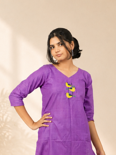 Handwoven Handspun Cotton Embroidered Straight Kurti