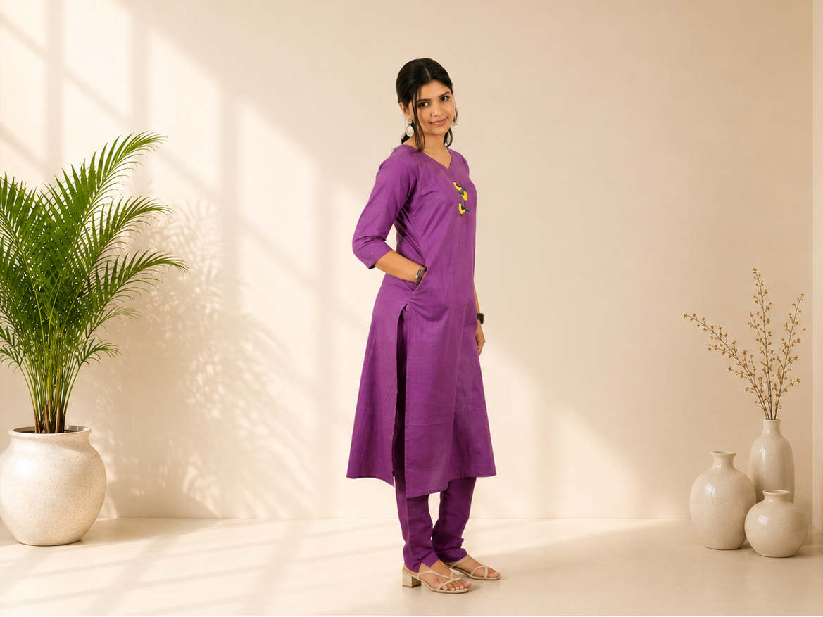 Handwoven Handspun Cotton Embroidered Straight Kurti