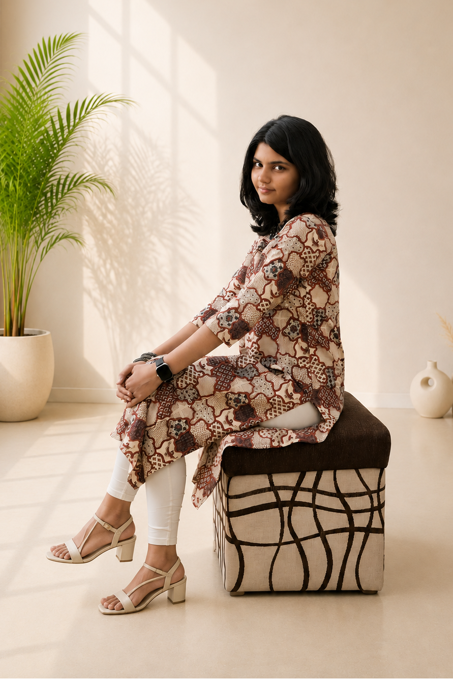 Natural Handblock Cotton Straight Kurti