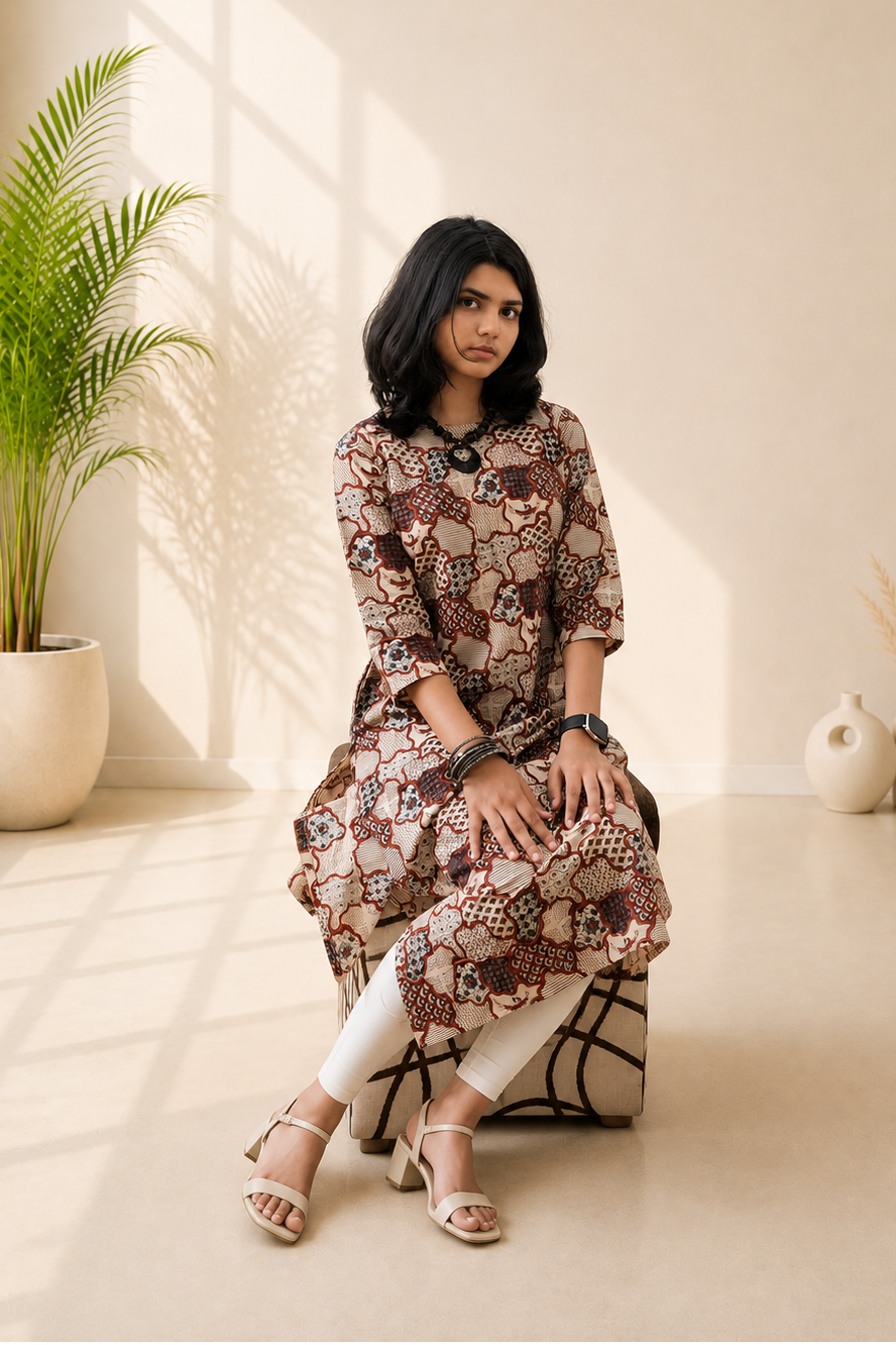 Natural Handblock Cotton Straight Kurti