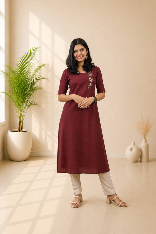 Khadi Patchwork Straight Kurti