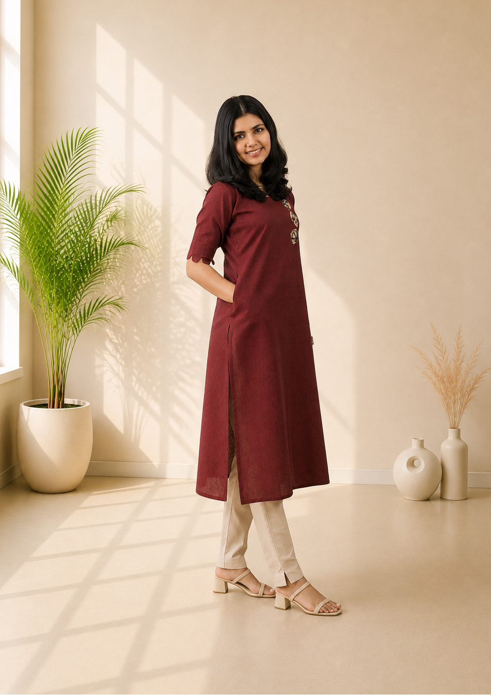 Khadi Patchwork Straight Kurti