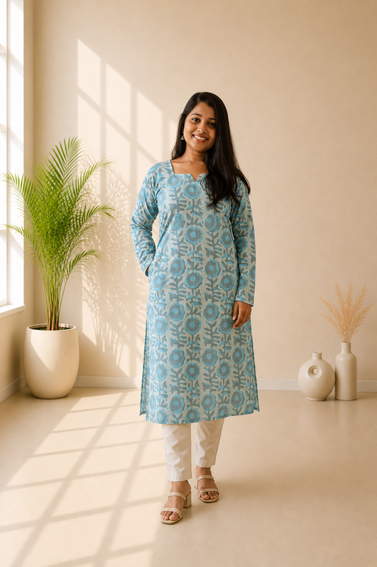 Handblock Straight Kurti