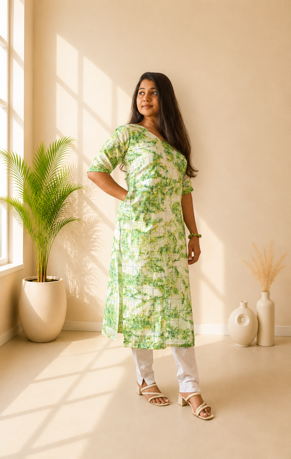 Handloom Cotton Checks Batik straight kurti