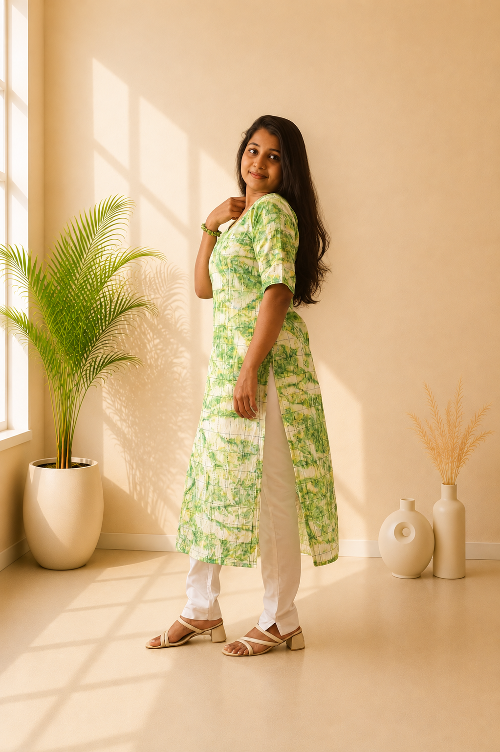 Handloom Cotton Checks Batik straight kurti