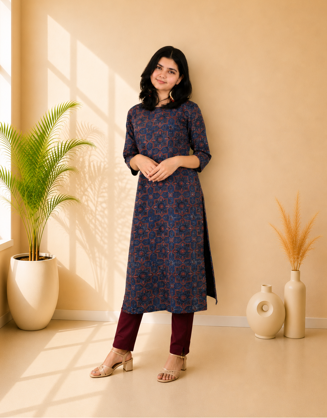 Natural Handblock Cotton Straight Kurti