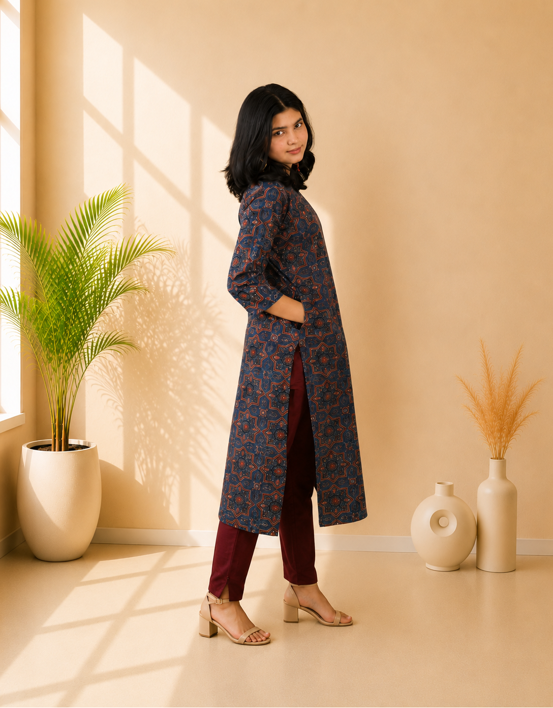 Natural Handblock Cotton Straight Kurti