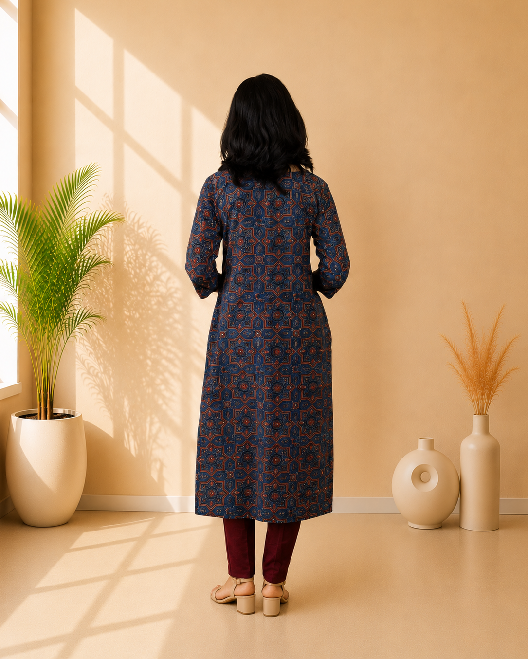 Natural Handblock Cotton Straight Kurti