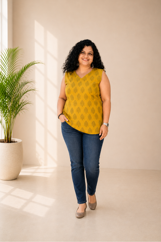 Natural Handblock Short Top