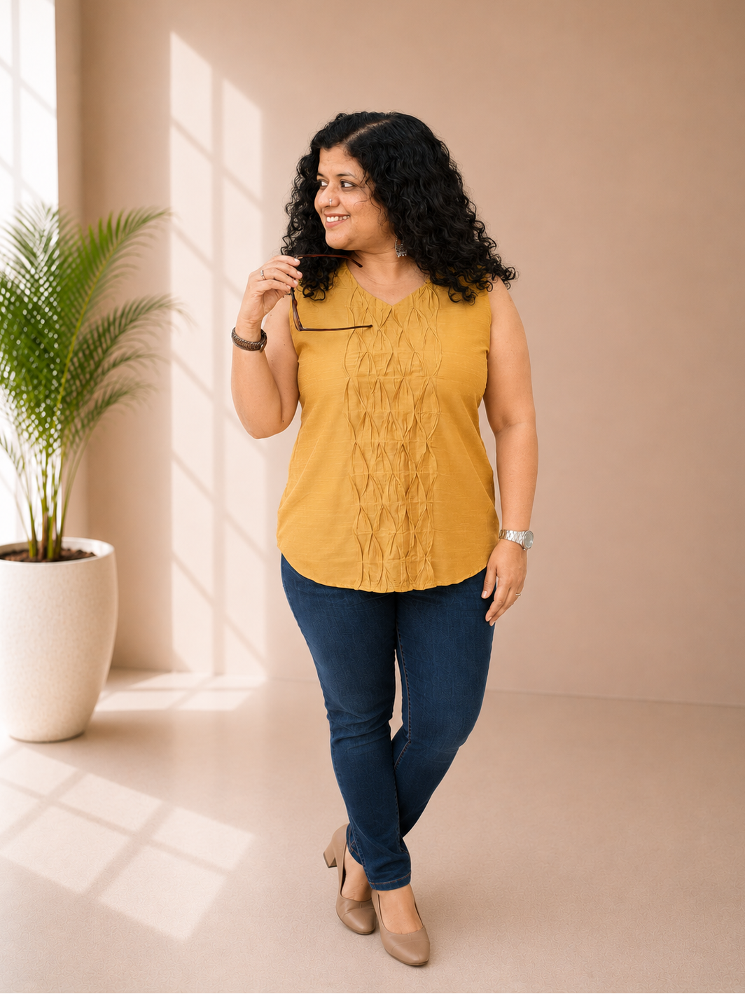 Semi Raw Silk Hand Crafted Short Top