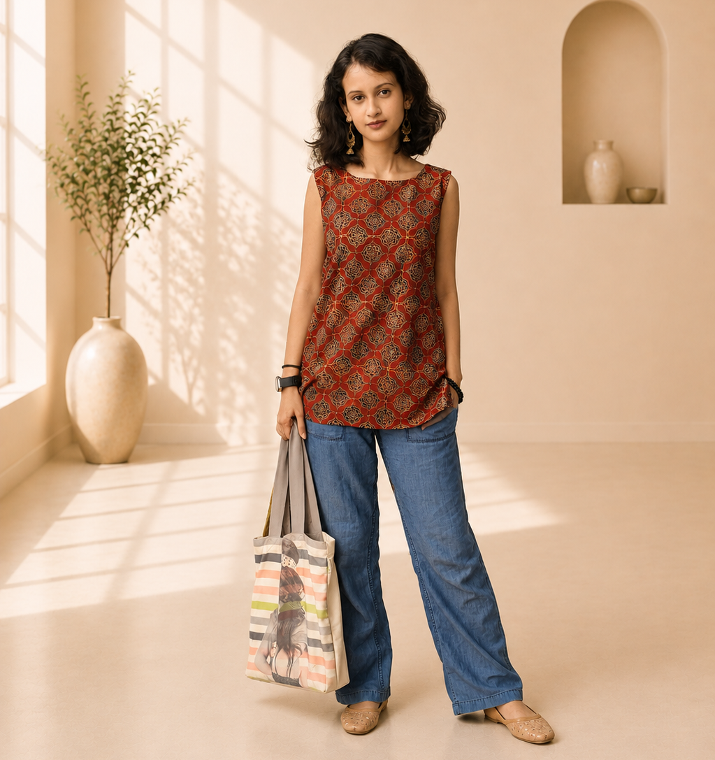 Pure Cotton Hand Block Short Top