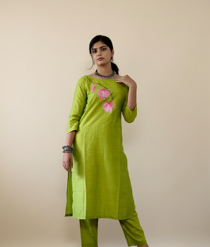 Semi Raw Silk Hand Painted Straight kurti