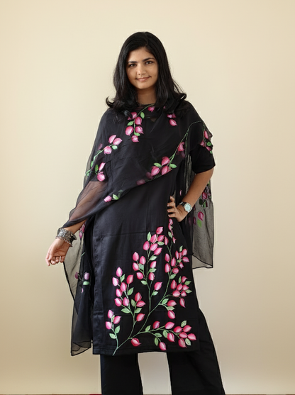 Jam Cotton Hand Painted Straight Kurti & Dupatta