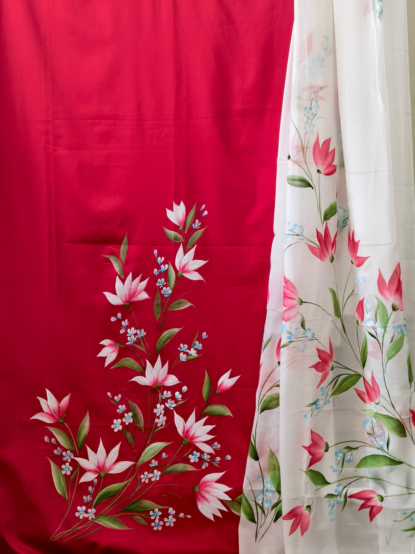 Jam Cotton Hand Painted Unstiched 3 Piece Suite Set_Red