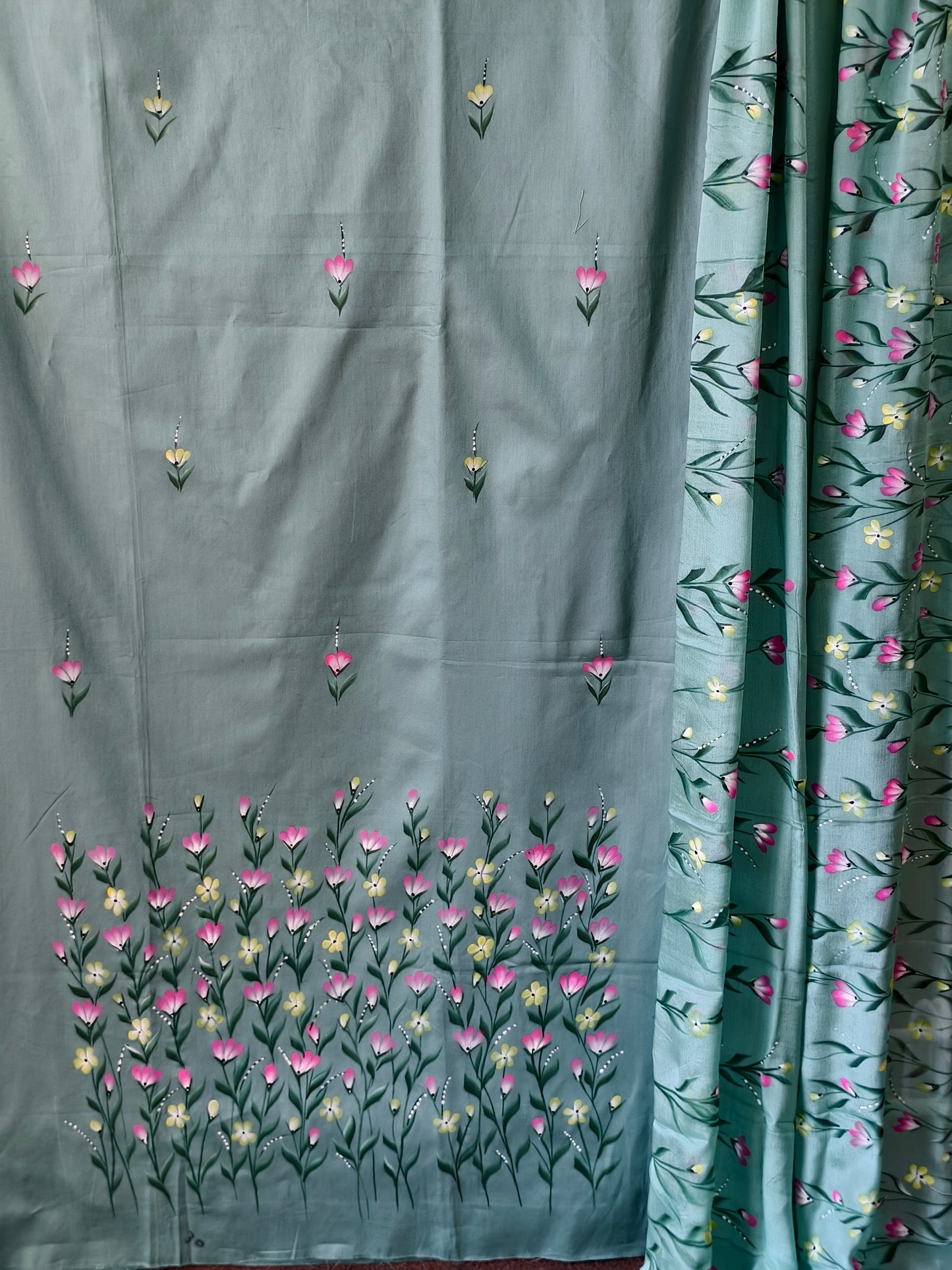 Jam Cotton Hand Painted Unstiched 3 Piece Suite Set_Green