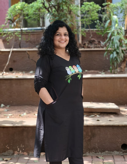 Semi Raw Silk Hand Painted Straight kurti
