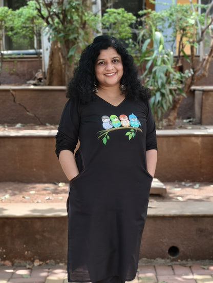 Semi Raw Silk Hand Painted Straight kurti