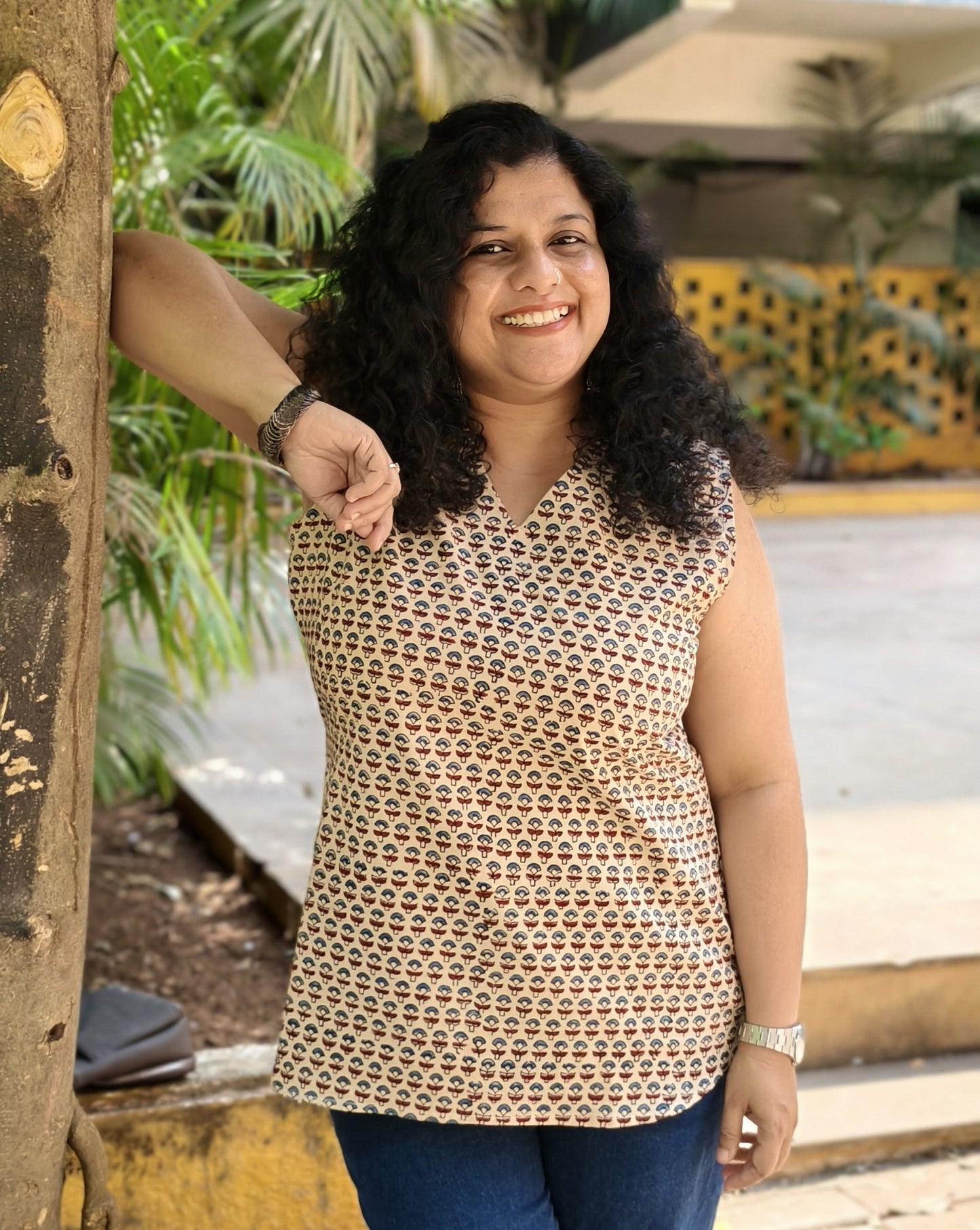 Natural Handblock Short Top
