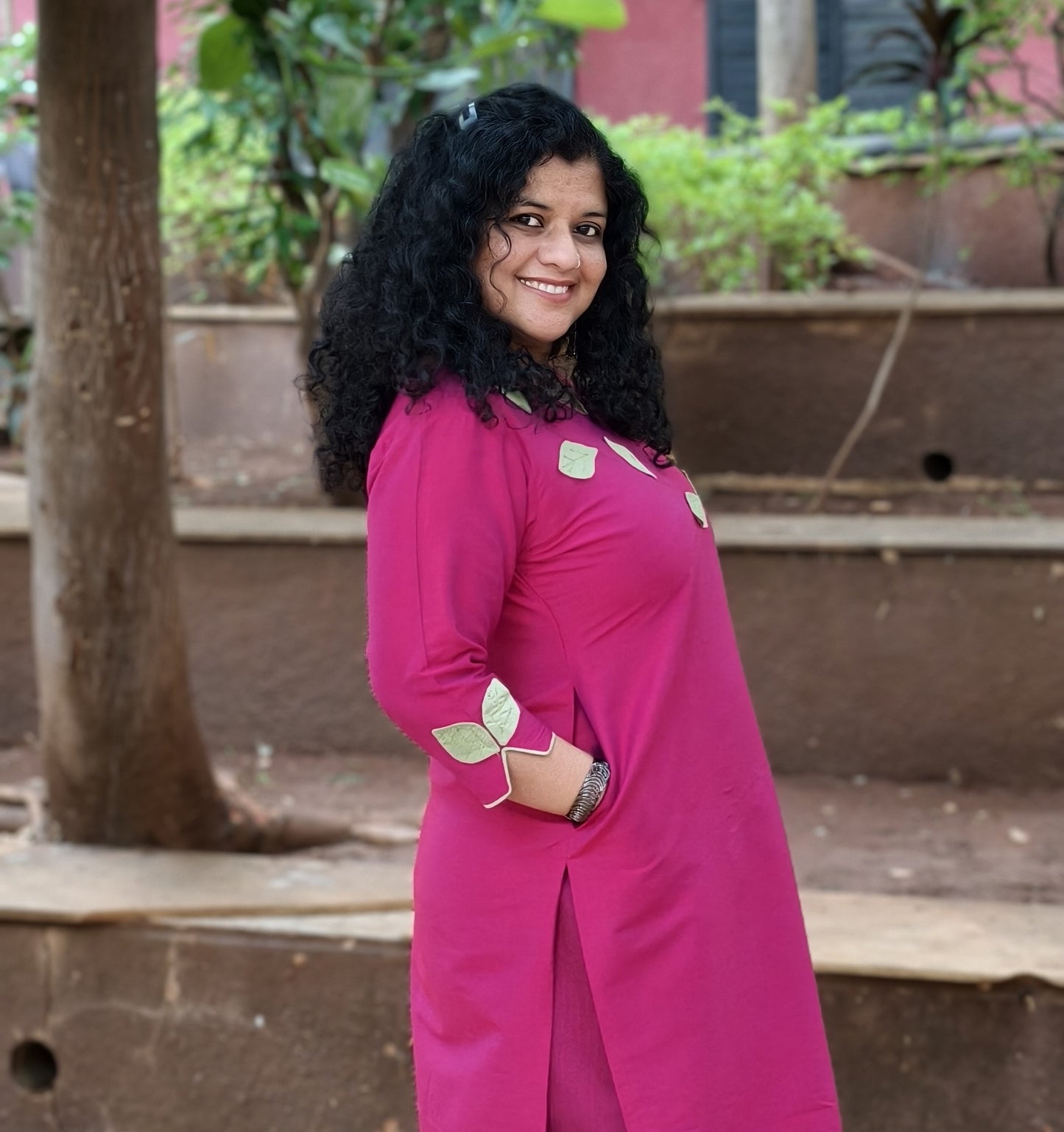 Semi Raw Silk Hand Crafted Straight kurti