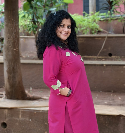 Semi Raw Silk Hand Crafted Straight kurti