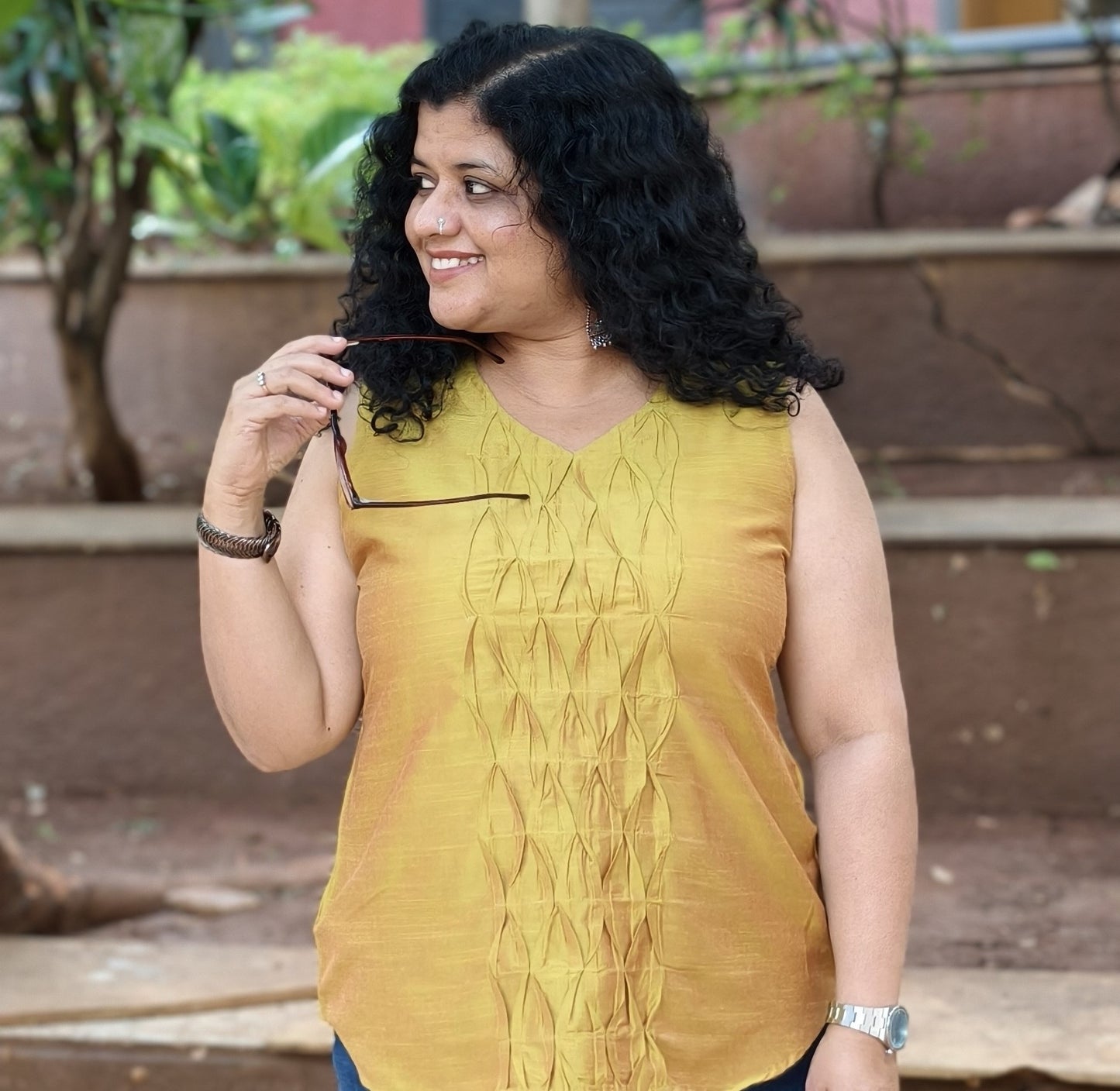 Semi Raw Silk Hand Crafted Short Top