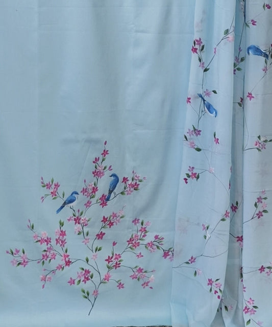 Jam Cotton Hand Painted Unstiched 3 Piece Suite Set_Sky Blue