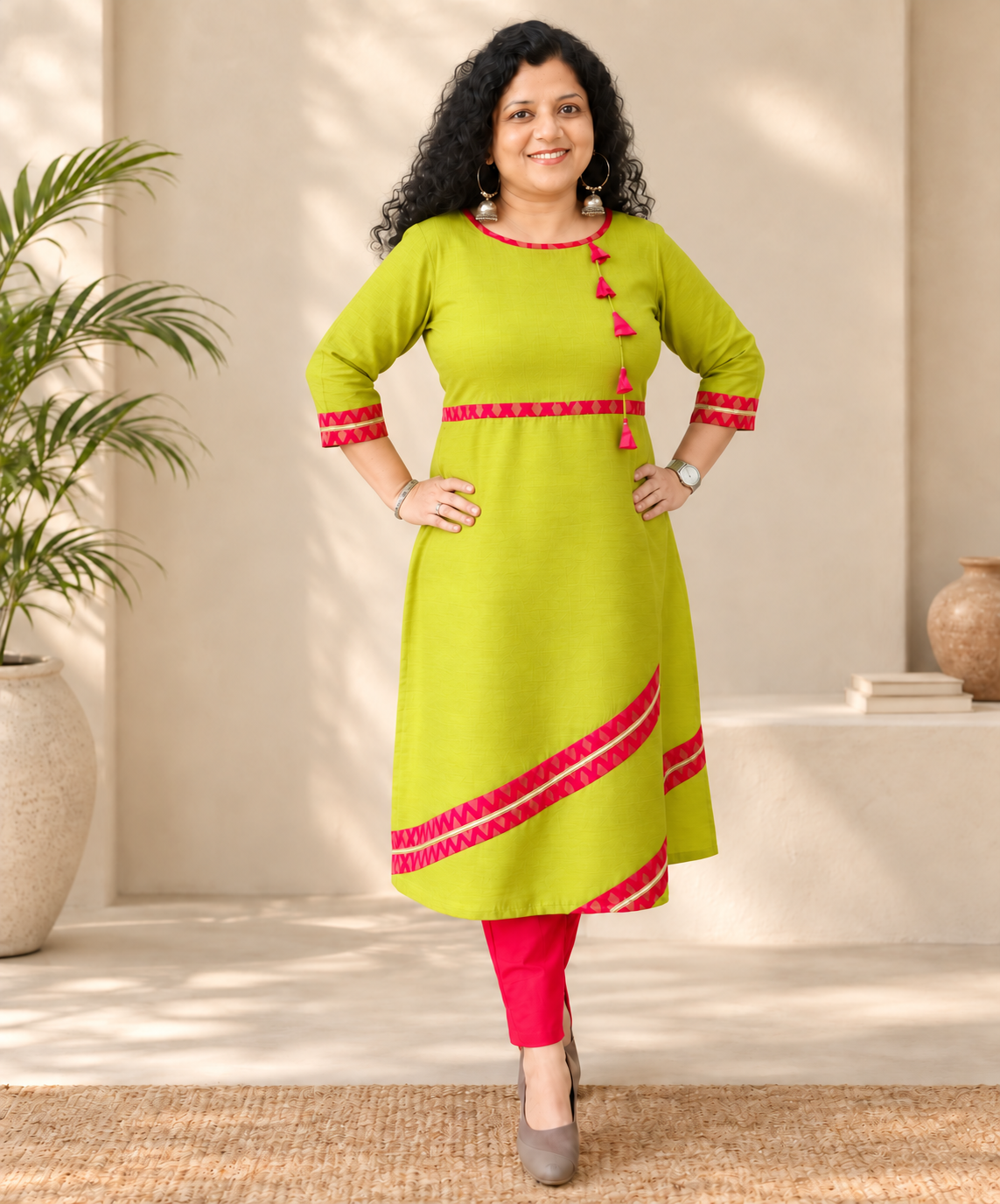 Semi Raw silk Hand crafted A line Kurti