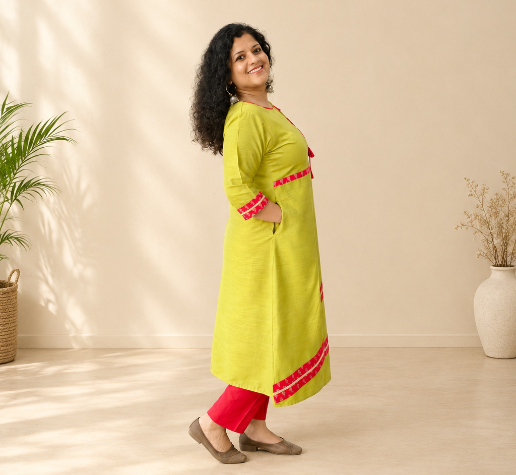 Semi Raw silk Hand crafted A line Kurti
