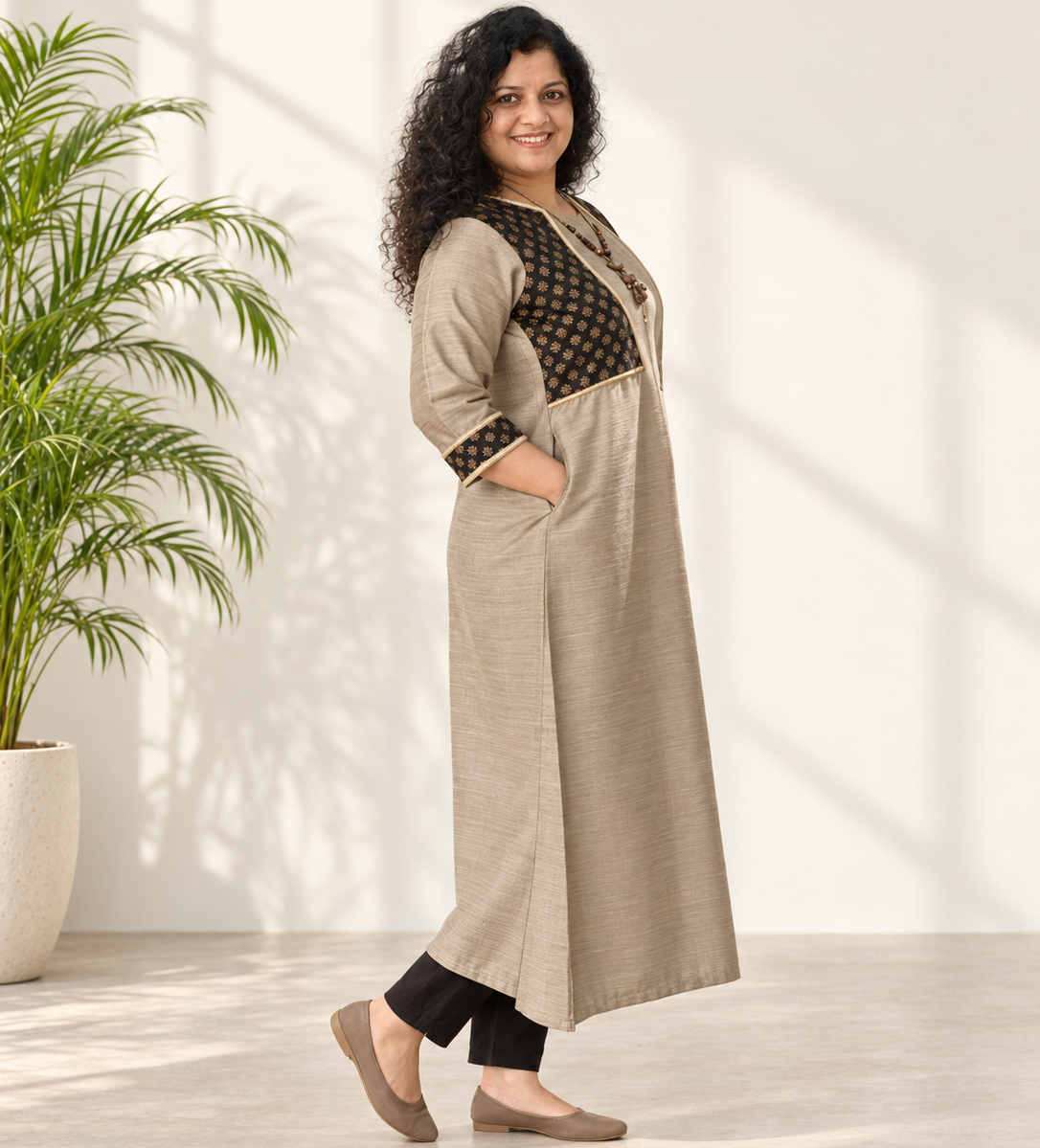 Semi Raw silk Hand crafted A line Kurti