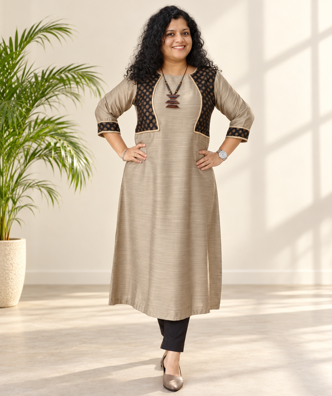 Semi Raw silk Hand crafted A line Kurti