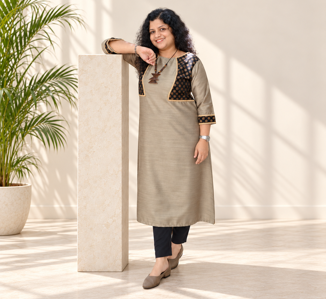 Semi Raw silk Hand crafted A line Kurti