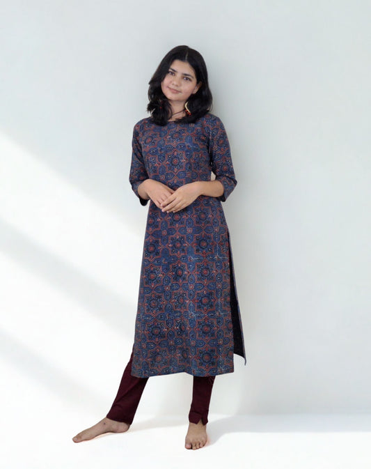 Natural Handblock Cotton Straight Kurti