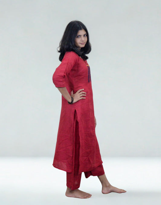 Linen Cotton Embroideried Straight Kurti