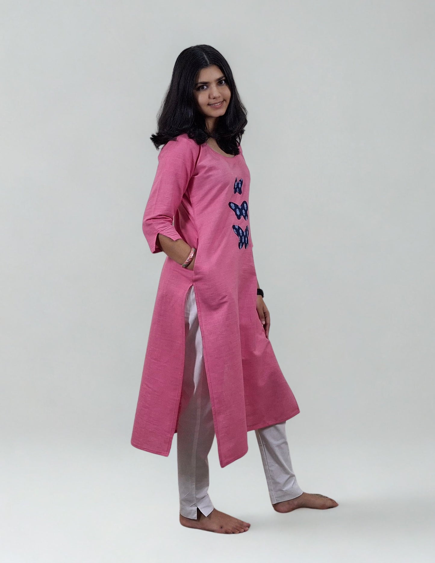 Handwoven Handspun Cotton Patchwork Straight Kurti