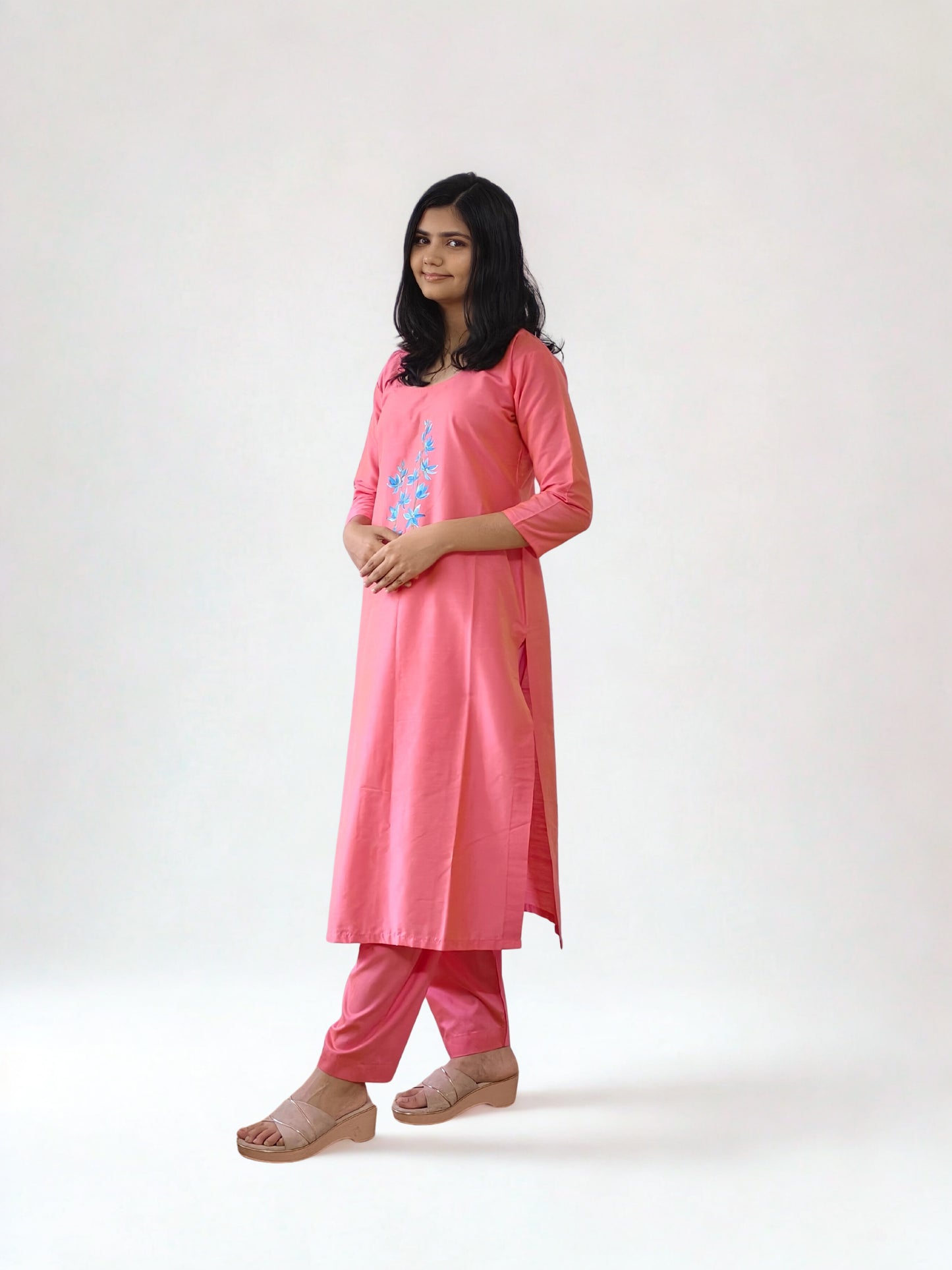 Semi Raw Silk Hand Painted Straight Kurti